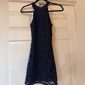 Lulu’s navy floral lace mini halter dress